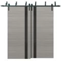 Sliding Closet Barn Bypass Doors | Planum 0040 White Silk with Black Glass | Sturdy 6.6ft Rails Hardware Set | Wood Solid Bedroom Wardrobe Doors  Grey Oak