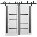 Sliding Closet Barn Bypass Doors | Quadro 4588 White Silk with Black Glass | Sturdy 6.6ft Rails Hardware Set | Wood Solid Bedroom Wardrobe Doors -48" x 84" (2* 24x84)-Black Glass White