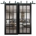 Sliding Closet 12 Lites Clear Glass Barn Bypass Doors | Felicia 3355 White Silk | Sturdy 6.6ft Rails Hardware Set | Wood Solid Bedroom Wardrobe Doors  -36" x 80" (2* 18x80) Black Matte
