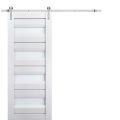 Sturdy Barn Door | Veregio 7455 White Silk with Frosted Glass | 6.6FT Silver Rail Hangers Heavy Hardware Set | Solid Panel Interior Doors White