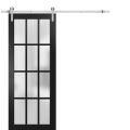Sturdy Barn Door 12 lites Frosted Glass | Felicia 3312 White Silk | 6.6FT Rail Hangers Heavy Hardware Set | Solid Panel Interior Doors-32" x 84" Black Matte