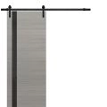 Sturdy Barn Door | Planum 0040 Matte Black with White Glass | 6.6FT Rail Hangers Heavy Hardware Set | Solid Panel Interior Doors Grey Oak