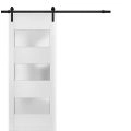 Sturdy Barn Door 3 Lites | Lucia 4070 White Silk with Frosted Glass | 6.6FT Rail Hangers Heavy Hardware Set | Solid Panel Interior Doors White