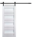 Sturdy Barn Door Frosted Glass | Veregio 7455 Matte Grey | 6.6FT Rail Hangers Heavy Hardware Set | Solid Panel Interior Doors-28" x 84" White