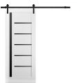 Sturdy Barn Door | Quadro 4588 White Silk with Black Glass | 6.6FT Rail Hangers Heavy Hardware Set | Solid Panel Interior Doors White