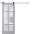Sturdy Barn Door | Veregio 7412 White Silk with Frosted Glass | 6.6FT Rail Hangers Heavy Hardware Set | Solid Panel Interior Doors Matte Grey