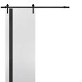 Sturdy Barn Door | Planum 0040 Matte Black with White Glass | 6.6FT Rail Hangers Heavy Hardware Set | Solid Panel Interior Doors White