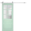 Sturdy Barn Door | Veregio 7339 Matte Grey with Frosted Glass | 6.6FT Silver Rail Hangers Heavy Hardware Set | Solid Panel Interior Doors Oliva
