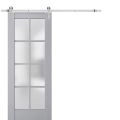 Sturdy Barn Door Frosted Glass | Veregio 7412 Matte Grey | 6.6FT Rail Hangers Heavy Hardware Set | Solid Panel Interior Doors-42" x 84" Matte Grey