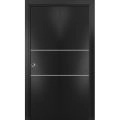 Sliding Closet Bi-fold Doors | Planum 0110 Chocolate Ash and Aluminum Strips | Sturdy Tracks Moldings Trims Hardware Set | Wood Solid Bedroom Wardrobe Doors Black Matte