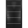 Sliding Closet Bi-fold Doors | Planum 0210 Matte Black and Aluminum Strips | Sturdy Tracks Moldings Trims Hardware Set | Wood Solid Bedroom Wardrobe Doors Black Matte
