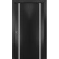 Sliding Closet Bi-fold Doors | Planum 0310 Ginger Ash and Aluminum Strips | Sturdy Tracks Moldings Trims Hardware Set | Wood Solid Bedroom Wardrobe Doors Black Matte