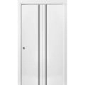 Sliding Closet Bi-fold Doors | Planum 0016 White Silk and Aluminum Strips | Sturdy Tracks Moldings Trims Hardware Set | Wood Solid Bedroom Wardrobe Doors White