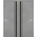 Sliding Closet Bypass Doors | Planum 0011 Natural Veneer and Aluminum Strips | Sturdy Rails Moldings Trims Hardware Set | Wood Solid Bedroom Wardrobe Doors Concrete