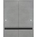 Sliding Closet Bypass Doors | Planum 0012 Natural Veneer and Aluminum Strips | Sturdy Rails Moldings Trims Hardware Set | Wood Solid Bedroom Wardrobe Doors Concrete
