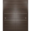 Sliding Closet Bypass Doors | Planum 0110 Chocolate Ash and Aluminum Strips | Sturdy Top Mount Rails Moldings Trims Hardware Set | Wood Solid Bedroom Wardrobe Doors -72" x 96" (2* 36x96) Chocolate Ash