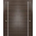 Sliding Closet Bypass Doors with Hardware | Planum 0310 Black Matte and Aluminum Strips | Sturdy Rails Moldings Trims Hardware Set | Modern Wood Solid Bedroom Wardrobe Doors -84" x 80" (2* 42x80) Chocolate Ash