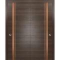 Sliding Closet Bypass Doors | Planum 1010 Chocolate Ash and Aluminum Strips | Sturdy Top Mount Rails Moldings Trims Hardware Set | Wood Solid Bedroom Wardrobe Doors Chocolate Ash