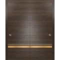Sliding Closet Bypass Doors with Hardware | Planum 2010 Matte Black and Aluminum Strips | Sturdy Rails Moldings Trims Hardware Set | Modern Wood Solid Bedroom Wardrobe Doors Chocolate Ash