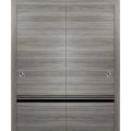 Sliding Closet Bypass Doors | Planum 0012 Natural Veneer and Aluminum Strips | Sturdy Rails Moldings Trims Hardware Set | Wood Solid Bedroom Wardrobe Doors Ginger Ash