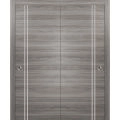 Sliding Closet Bypass Doors with Hardware | Planum 0310 Black Matte and Aluminum Strips | Sturdy Rails Moldings Trims Hardware Set | Modern Wood Solid Bedroom Wardrobe Doors -84" x 80" (2* 42x80) Ginger Ash