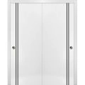 Sliding Closet Bypass Doors | Planum 0016 Matte Grey and Aluminum Strips | Sturdy Rails Moldings Trims Hardware Set | Wood Solid Bedroom Wardrobe Doors White