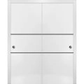 Sliding Closet Bypass Doors | Planum 0014 Walnut and Aluminum Strips | Sturdy Rails Moldings Trims Hardware Set | Wood Solid Bedroom Wardrobe Doors-36" x 84" (2* 18x84) White