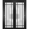 Sliding Closet Bypass Doors with Hardware | Planum 2112 White Silk with Frosted Glass and Aluminum Strips | Sturdy Rails Moldings Trims Hardware Set | Modern Wood Solid Bedroom Wardrobe Doors-72" x 80" (2* 36x80) Black Matte