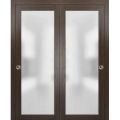 Sliding Closet Bypass Doors with Hardware | Planum 2102 Ginger Ash with Frosted Glass | Sturdy Rails Moldings Trims Hardware Set | Modern Wood Solid Bedroom Wardrobe Doors Chocolate Ash