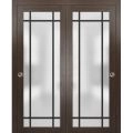 Sliding Closet Bypass Doors with Hardware | Planum 2112 White Silk with Frosted Glass and Aluminum Strips | Sturdy Rails Moldings Trims Hardware Set | Modern Wood Solid Bedroom Wardrobe Doors-72" x 80" (2* 36x80) Chocolate Ash