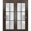 Sliding Closet Bypass Doors with Hardware | Planum 2122 Matte Black with Frosted Glass and Aluminum Strips | Sturdy Rails Moldings Trims Hardware Set | Modern Wood Solid Bedroom Wardrobe Doors -56" x 84" (2* 28x84) Chocolate Ash