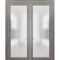 Sliding Closet Bypass Doors with Hardware | Planum 2102 Ginger Ash with Frosted Glass | Sturdy Rails Moldings Trims Hardware Set | Modern Wood Solid Bedroom Wardrobe Doors Ginger Ash