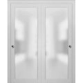 Sliding Closet Bypass Doors with Hardware | Planum 2102 Ginger Ash with Frosted Glass | Sturdy Rails Moldings Trims Hardware Set | Modern Wood Solid Bedroom Wardrobe Doors White