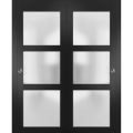 Sliding Closet Bypass Doors with hardware | Lucia 2552 with Frosted Glass | Sturdy Rails Moldings Trims Set | Kitchen Lite Wooden Solid Bedroom Wardrobe Doors Black Matte