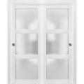 Sliding Closet Bypass Doors with hardware | Lucia 2552 with Frosted Glass | Sturdy Rails Moldings Trims Set | Kitchen Lite Wooden Solid Bedroom Wardrobe Doors White
