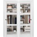 Sliding Closet Bypass Doors | Lucia 2555 Matte Black with Clear Glass | Sturdy Rails Moldings Trims Hardware Set | Wood Solid Bedroom Wardrobe Doors -64" x 84" (2* 32x84) White