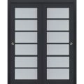 Sliding Closet Bypass Doors with Frosted Glass | Veregio 7602 Matte Grey | Sturdy Rails Moldings Trims Hardware Set | Wood Solid Bedroom Wardrobe Doors -36" x 96" (2* 18x96) Antracite