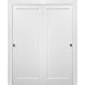 Sliding Closet Bypass Doors hardware | Quadro 4111 Matte Grey | Sturdy Rails Moldings Trims Set | Kitchen Lite Wooden Solid Bedroom Wardrobe Doors  White