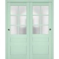 Sliding Closet Bypass Doors | Veregio 7339 Matte Grey with Frosted Glass | Sturdy Rails Moldings Trims Hardware Set | Wood Solid Bedroom Wardrobe Doors  Oliva