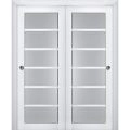 Sliding Closet Bypass Doors with Frosted Glass | Veregio 7602 Matte Grey | Sturdy Rails Moldings Trims Hardware Set | Wood Solid Bedroom Wardrobe Doors -36" x 96" (2* 18x96) White