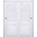 Sliding Closet Bypass Doors | Veregio 7411 Matte Grey | Sturdy Rails Moldings Trims Hardware Set | Wood Solid Bedroom Wardrobe Doors  White