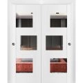 Sliding Closet Opaque Glass Bypass Doors 36 x 96 inches / Sete 6999 White Silk with Mirror / Rails Hardware Set / Wood Solid Bedroom Wardrobe Doors  White