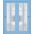 Sliding Closet Bypass Doors | Veregio 7412 Matte Grey with Frosted Glass | Sturdy Rails Moldings Trims Hardware Set | Wood Solid Bedroom Wardrobe Doors  Aquamarine