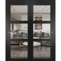 Sliding Closet Bypass Doors | Lucia 2555 Matte Black with Clear Glass | Sturdy Rails Moldings Trims Hardware Set | Wood Solid Bedroom Wardrobe Doors -64" x 84" (2* 32x84) Black Matte