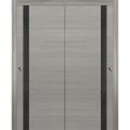 Sliding Closet Bypass Doors 48 x 80 inches | Planum 0040 Grey Oak with Black Glass | Sturdy Rails Moldings Trims Hardware Set | Wood Solid Bedroom Wardrobe Doors  Grey Oak