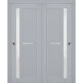 Sliding Closet Bypass Doors | Veregio 7288 White Silk with Frosted Glass | Sturdy Rails Moldings Trims Hardware Set | Wood Solid Bedroom Wardrobe Doors  Matte Grey