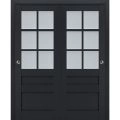Sliding Closet Bypass Doors | Veregio 7339 Matte Grey with Frosted Glass | Sturdy Rails Moldings Trims Hardware Set | Wood Solid Bedroom Wardrobe Doors  Antracite