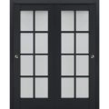 Sliding Closet Bypass Doors | Veregio 7412 Matte Grey with Frosted Glass | Sturdy Rails Moldings Trims Hardware Set | Wood Solid Bedroom Wardrobe Doors  Antracite