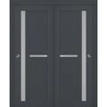 Sliding Closet Bypass Doors | Veregio 7288 White Silk with Frosted Glass | Sturdy Rails Moldings Trims Hardware Set | Wood Solid Bedroom Wardrobe Doors  Antracite