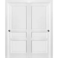 Sliding Closet Bypass Doors with hardware | Lucia 31 White Silk | Sturdy Rails Moldings Trims Hardware Set | Pantry Kitchen 3-Panels Wooden Solid Bedroom Wardrobe Doors-48" x 96" White